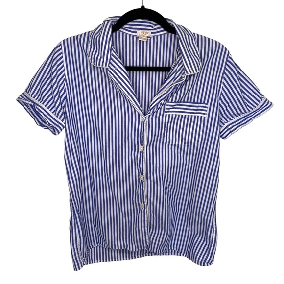 J. Crew Tops - [j. Crew] Blue/White Striped Button Down Collared Short Sleeve Shirt Size S